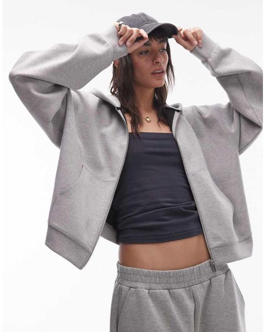 TOPSHOP Gray Scuba Co Ord Zip Thru Hoodie