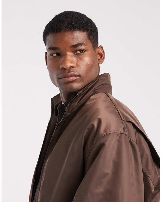 ASOS Brown Oversized Bomber Jacket With Funnel Neck for men