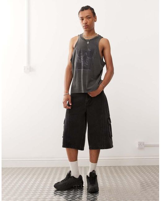 Collusion Gray Printed Cut Off Tank Top for men