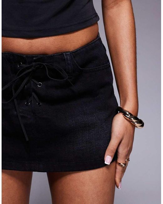 Princess Polly Blue Denim Eyelet Tie Detail Ultra Mini Skirt