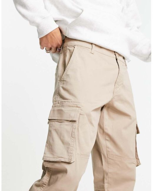 Only & Sons White Tapered Fit Cuffed Cargo Trousers for men