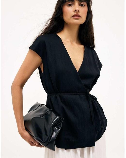 NA-KD Blue Belted Wrap Top