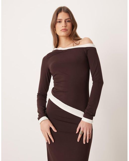 ASOS Brown Double Layer Detailing Slinky Asymmetric Maxi Dress