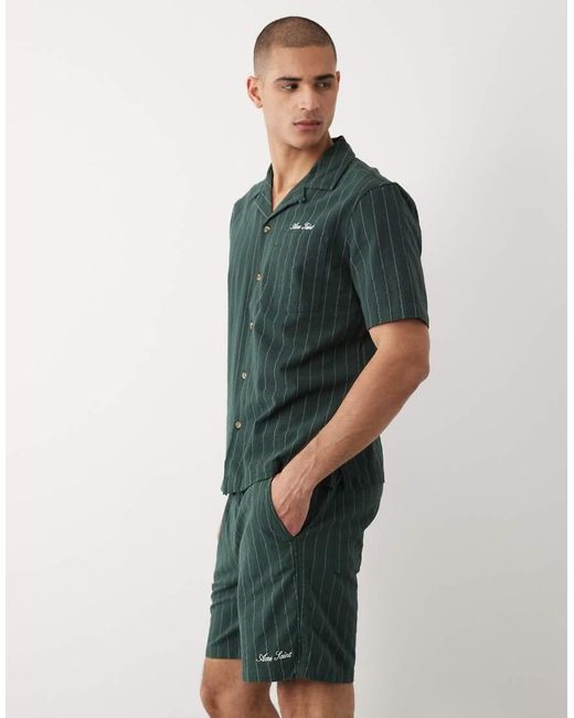 River Island Green Striped Shorts Co-Ord for men