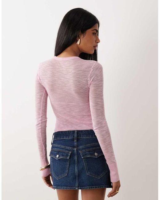 I.AM.GIA Purple Mariposa Butterfly Pattern Cinched Waist Slub Knit Jumper