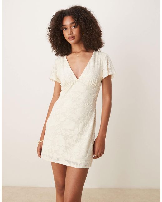 ASOS White Flutter Sleeve V Neck Mini Dress