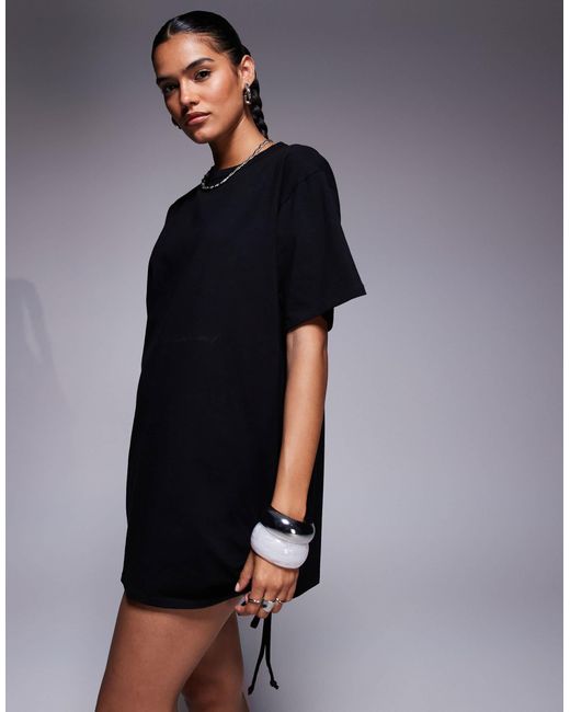 Fashionkilla Blue Cotton Ruched Tie Side Mini T-Shirt Dress