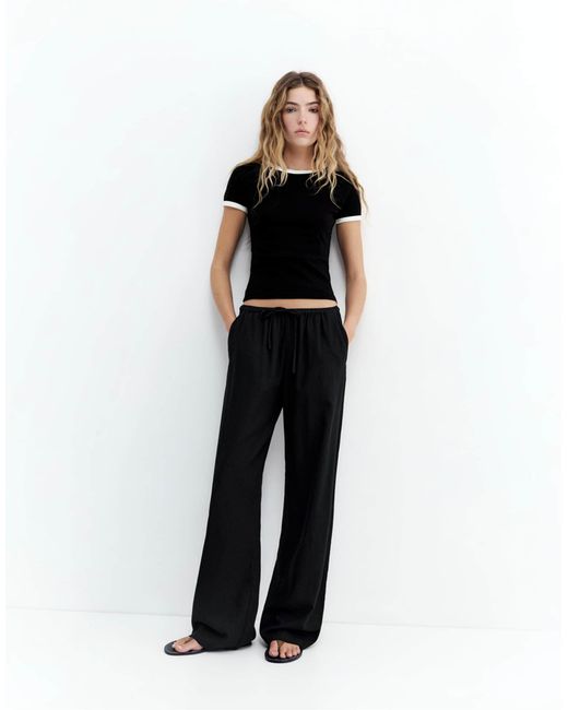 Pantalon en lin mélangé Pull&Bear en coloris Black