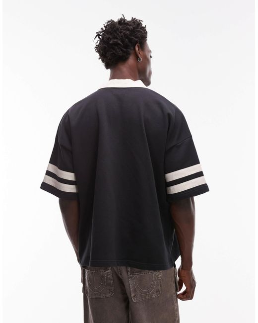 True Religion Black Oversized Contrast Collar Detail Motif Athletic Top for men