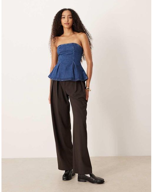 ASOS Blue Denim Bandeau Top With Pleated Peplum