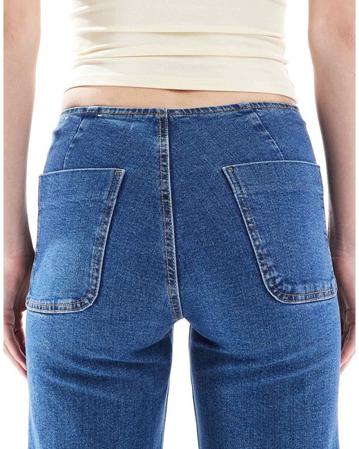 Stradivarius Blue Tall D77 Straight Leg Jean With Button Detail