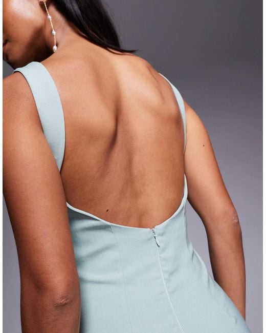 Robe longueur mollet en bengaline avec dos échancré et encolure carrée - sauge Vesper Petite en coloris Blue