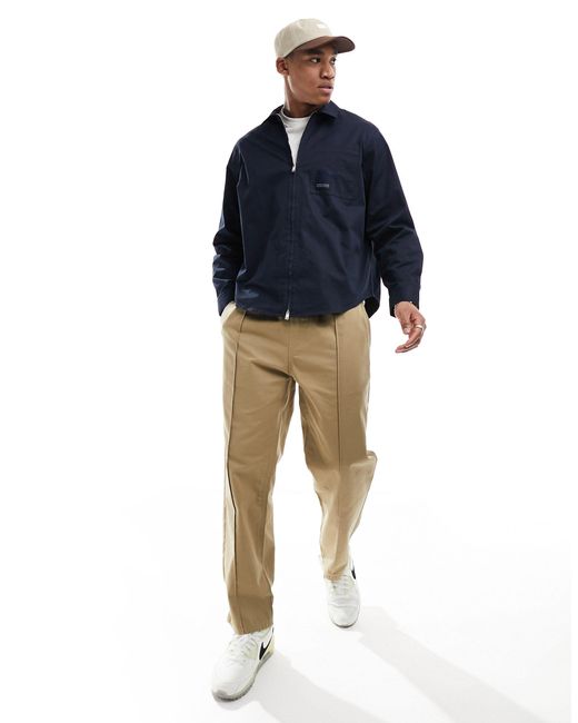 Armani Exchange Blue Logo Label Pocket Zip Front Loose Fit Overshirt for men