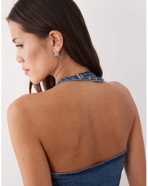 ASOS Blue Denim Halter Neck Stretch Mini Dress