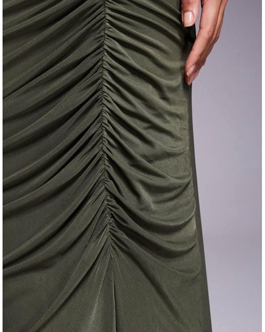 ASOS Green – gerafftes netzstoff-maxikleid