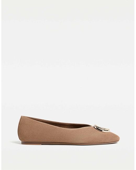 Stradivarius Natural – flache ballerinas aus spaltleder