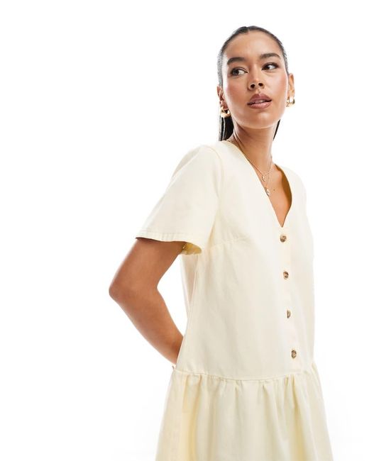 ASOS White Dropped Waist Button Down Dress