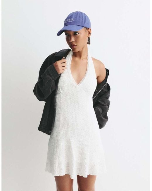 Pull&Bear White Short Textured Halter Neck Dress