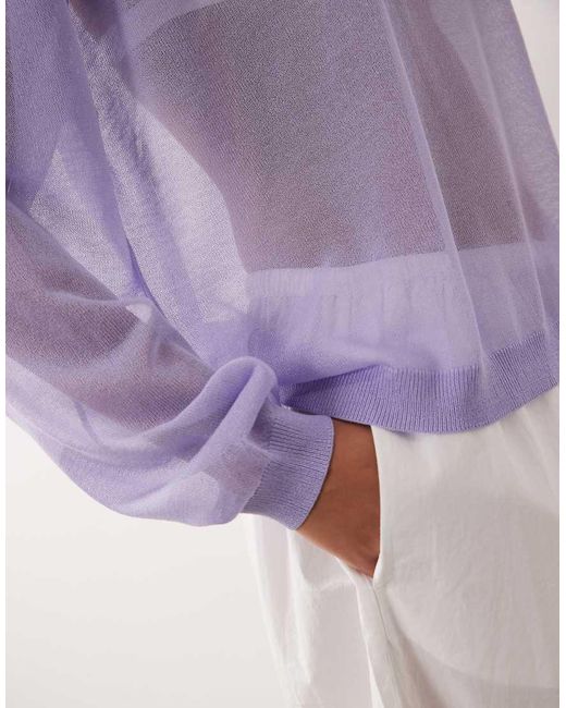 ASOS Purple Sheer Knit Long Sleeve Top