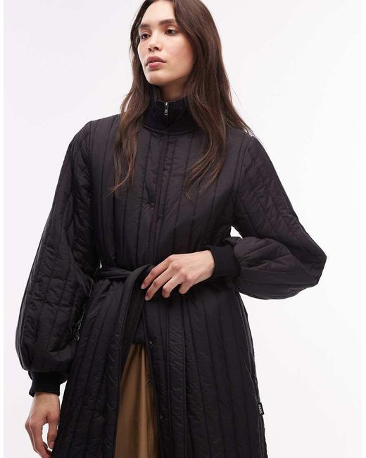 Rains Black 21870 Banja Water Repellent Quilted Liner Belted Coat