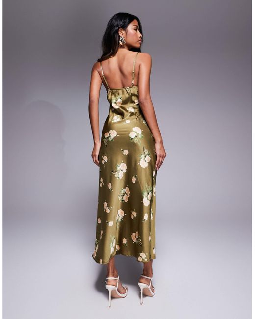 Love Triangle Metallic Satin Maxi Dress With Lace Trim Cups