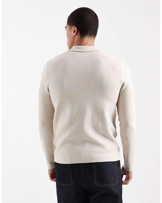 Only & Sons White Knitted Half Zip Polo Top for men