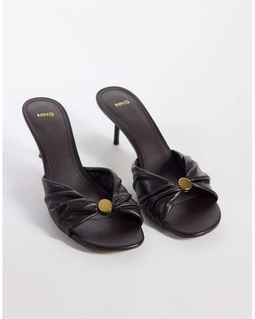 Mango Natural Heeled Mule With Ruched Detail