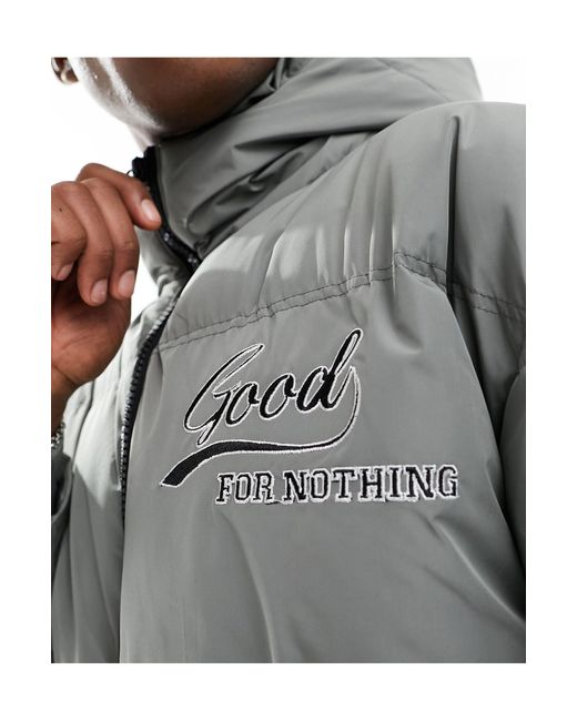 Good For Nothing Green Hooded Puffer Jacket With Logo for men