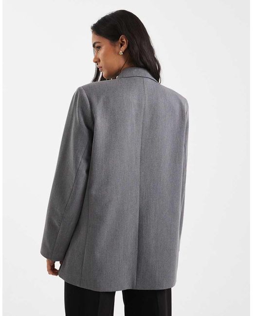 Pieces Gray Oversized Tailored Blazer