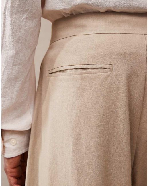 ASOS Nette Broek Van Linnenmix Met Wijde Pijpen En Plooien Aan De Voorkant in het Natural voor heren