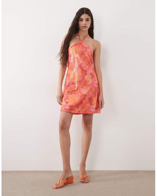 New Look Red Halterneck Sequin Mini Dress