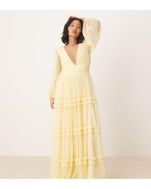 LACE & BEADS Natural Boho Ruffle Maxi Dress