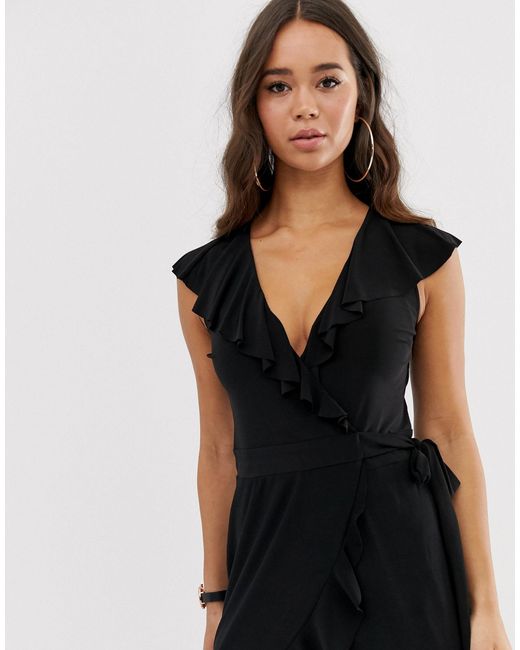 black frill wrap dress