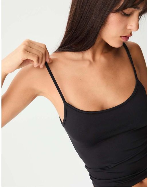 Stradivarius Black Strappy Polyamide Top
