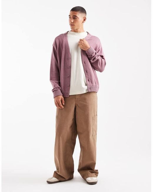 Hollister Purple Boxy Fit Long Sleeve Cardigan for men