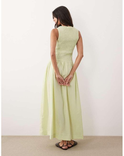 ASOS Natural Crinkle Scoop Neck Maxi Sundress With Shirred Waist