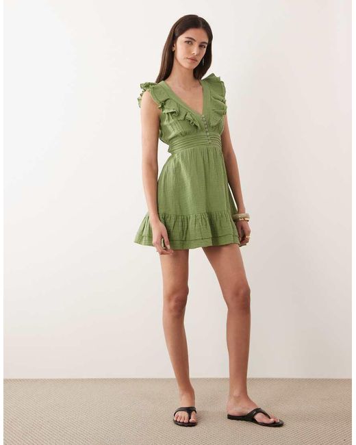 Wednesday's Girl Green Ruffle Edged Mini Dress