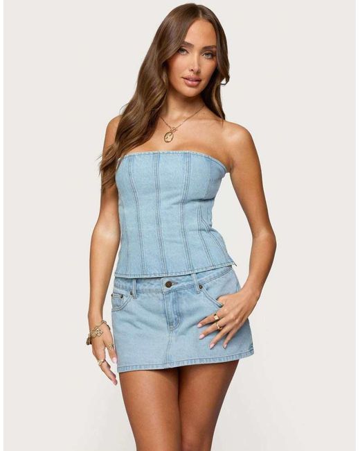 Edikted Blue Camelia Strapless Denim Corset