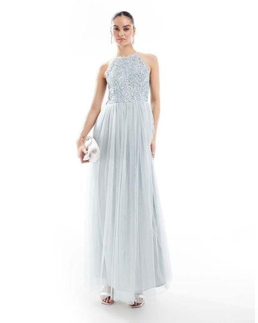 Maya White Embellished Halter Neck Maxi Bridesmaid Dress