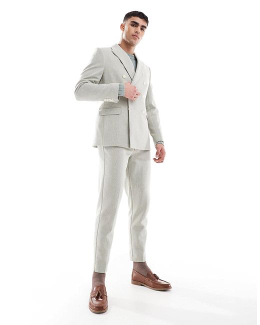 ASOS Gray Double Breasted Wool Blend Regular Suit Jacket for men