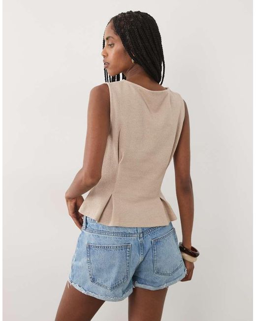 Miss Selfridge Natural Soft Rib Knit Tank Top With Peplum Hem