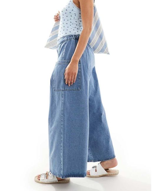 ASOS Blue Wide Leg Cropped Jean With Pockets
