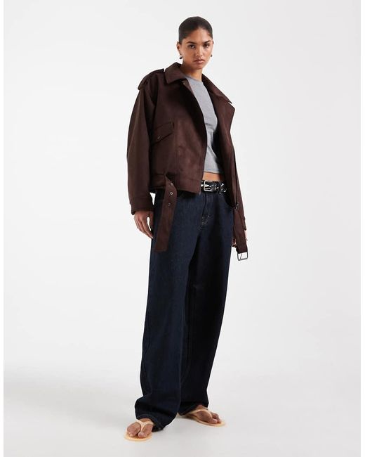 ASOS Brown Faux Suedette Biker Jacket