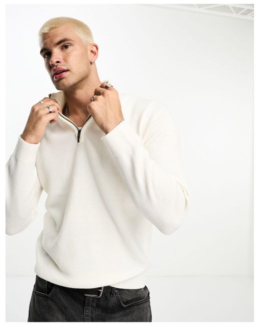 Brave Soul Half Zip Sweater in White for Men | Lyst UK