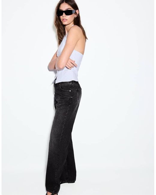 Stradivarius Gray Petite D92 Straight Wide-leg Jeans