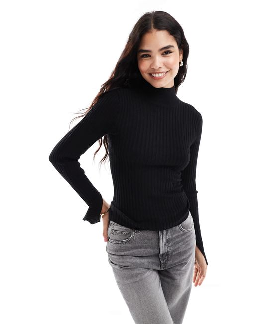 Threadbare Black High Neck Split Sleeve Jumper
