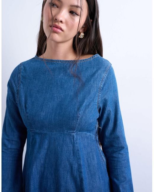 TOPSHOP Blue Denim Flute Sleeve Mini Dress