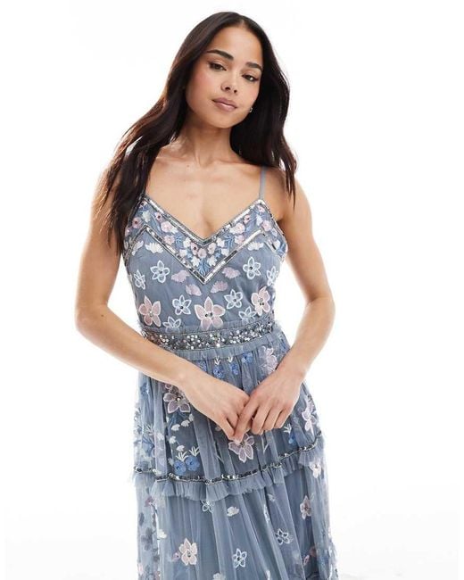 Maya Blue Floral Embellished Cami Midi Dress