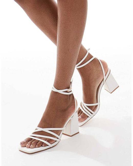 London Rebel White Audry Strappy Block Heeled Sandals