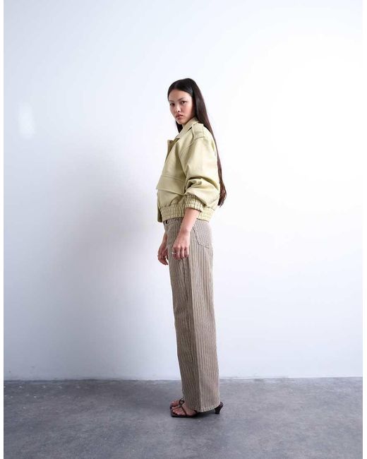 TOPSHOP White Multi Stripe Cinch Trouser